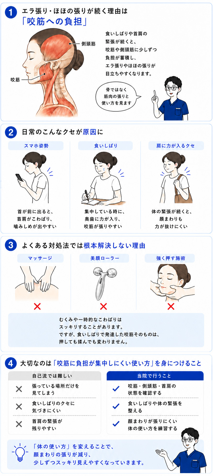 小顔矯正で見る咬筋への負担と食いしばりの図解